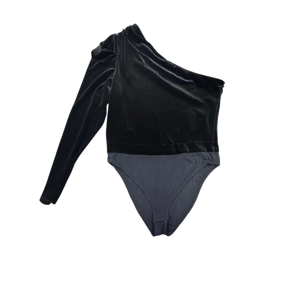 NEW! AllSaints Daphne Black Velvet One-Shoulder Bodysuit Size 10 - Picture 5 of 7